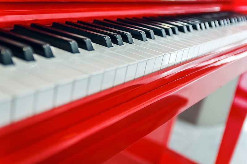 piano, keys, macro, red, HD wallpaper