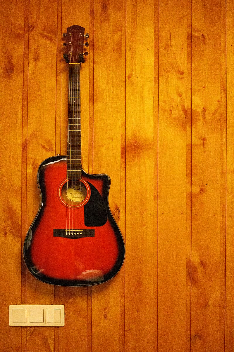 guitar, wall, boards, music, HD phone wallpaper