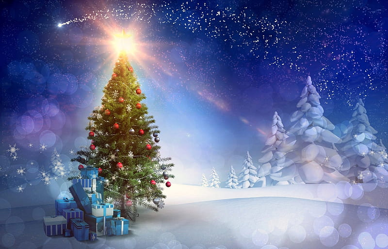 ★Glow Greetings★, pretty, Christmas, christmas tree, holidays, attractions in dreams, bonito, xmas and new year, greetings, light, stars, lovely, white trees, colors, love four seasons, creative pre-made, winter, snow, winter holidays, gifts, HD wallpaper