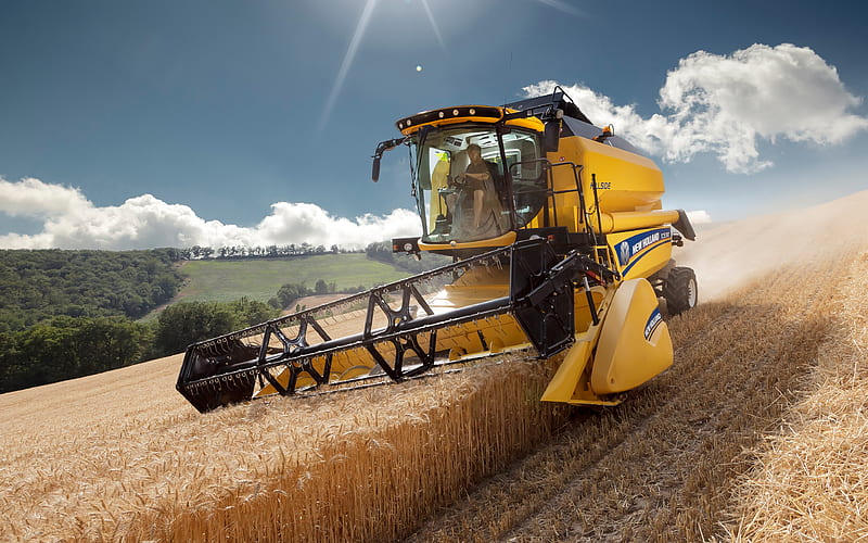 New Holland TC5 90 Hillside, combine harvester, 2020 combines, wheat harvest, harvesting concepts, New Holland, HD wallpaper