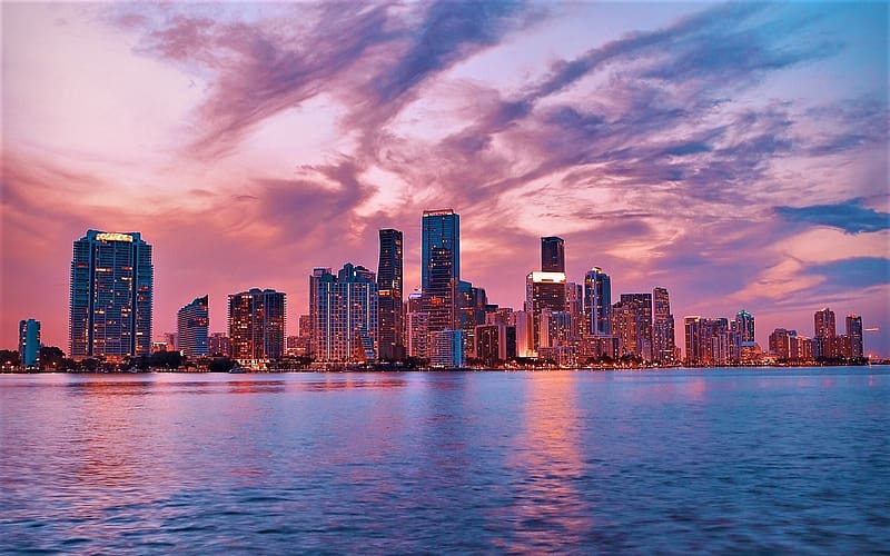 Cities, Usa, City, Skyscraper, Building, Light, Dusk, Miami, HD wallpaper