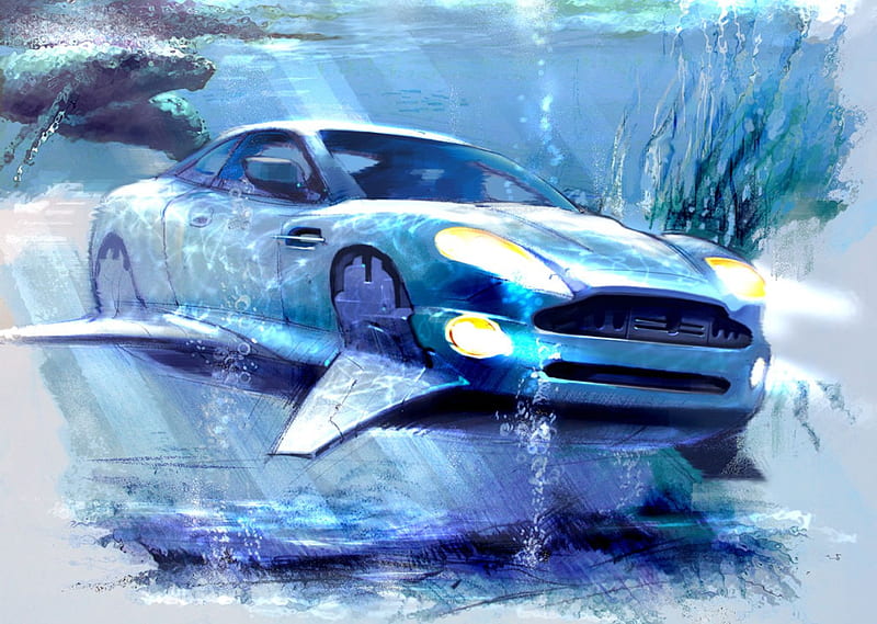 Underwater version of a Aston Martin, bond aston martin, underwater car, aston martin, submerged car, james bond, HD wallpaper