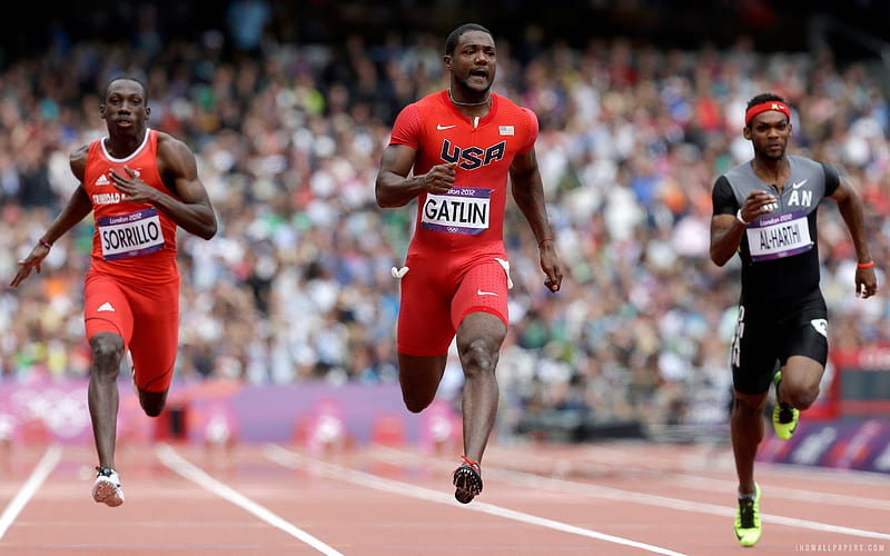 Justin Gatlin, running, sprint, American sprinter, Olympic champion, HD wallpaper