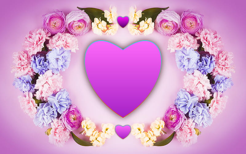 floral love frame hearts, love concepts, flowers, floral heart, creative, heart of flowers, HD wallpaper