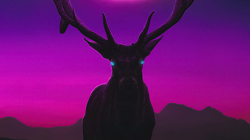 Reindeer From Another Planet, reindeer, animals, artist, artwork, digital-art, pink, HD wallpaper
