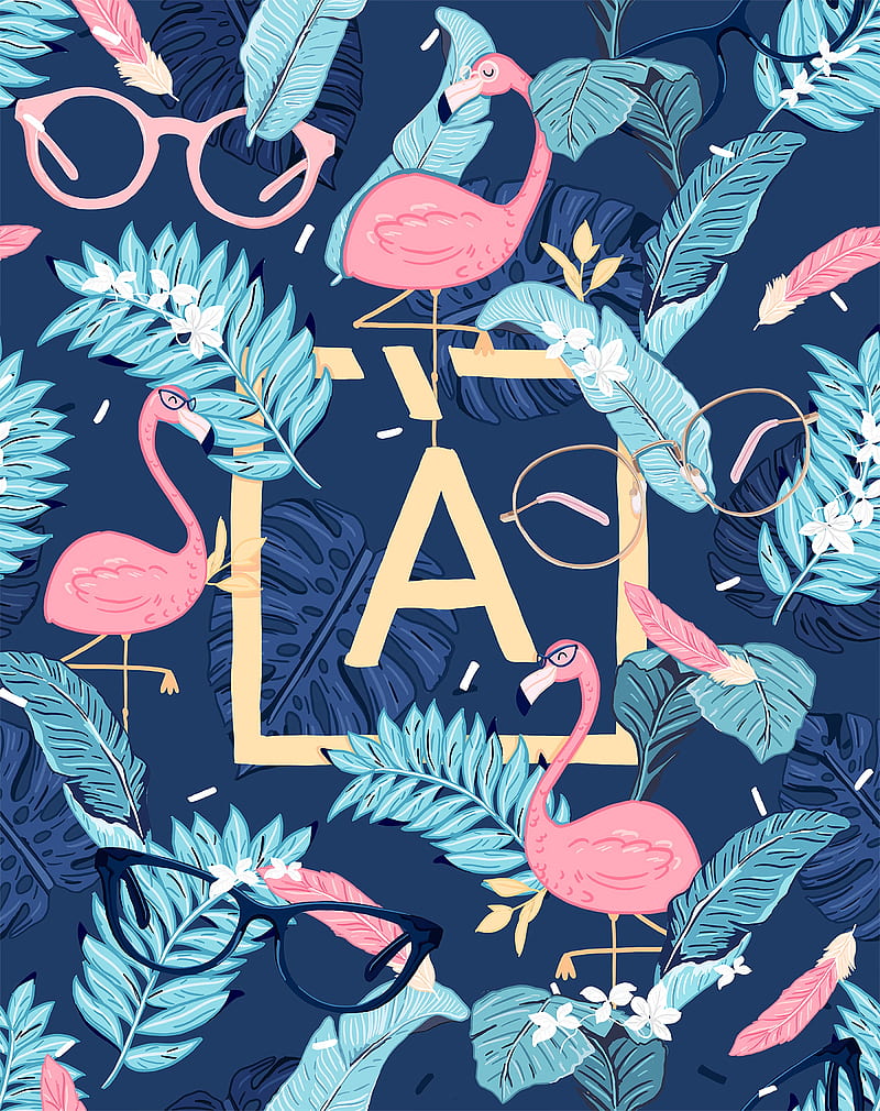letter, flamingo, leaves, glasses, art, HD phone wallpaper