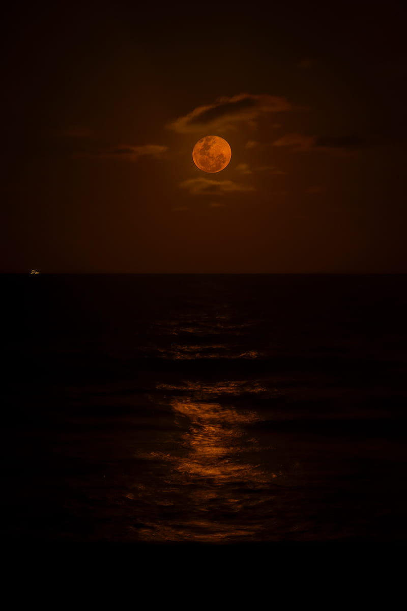 sea, moon, night, dark, darkness, HD phone wallpaper