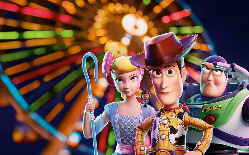 Toy Story 4, 2019, poster, promo, main characters, Little Bo-Peep, Sheriff Woody, Buzz Lightyear, HD wallpaper