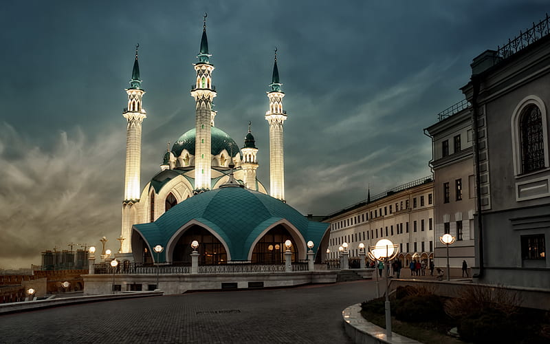 Kul Sharif Mosque, Kazan, Tatarstan, Kazan Kremlin, evening, sunset, mosque, Russian Federation, HD wallpaper