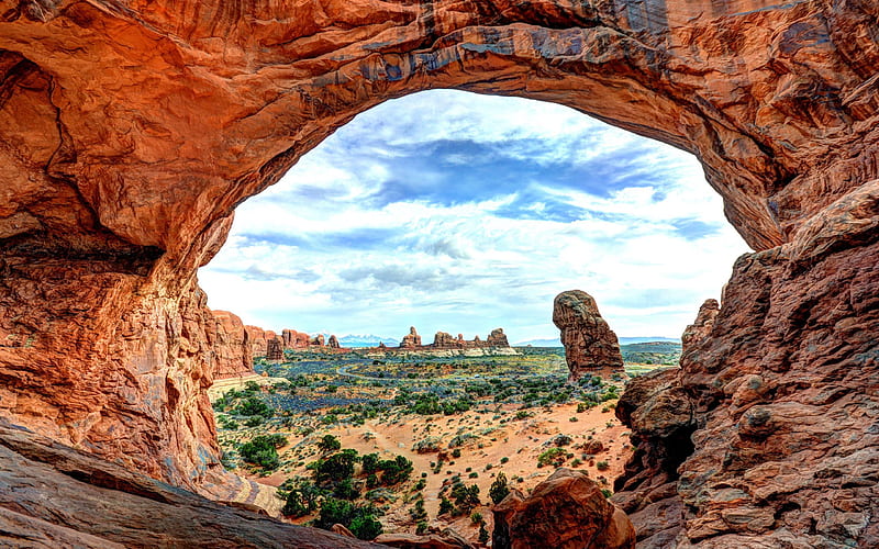 Double Arch, cliffs, desert, America, Arches National Park, Utah, USA, HD wallpaper