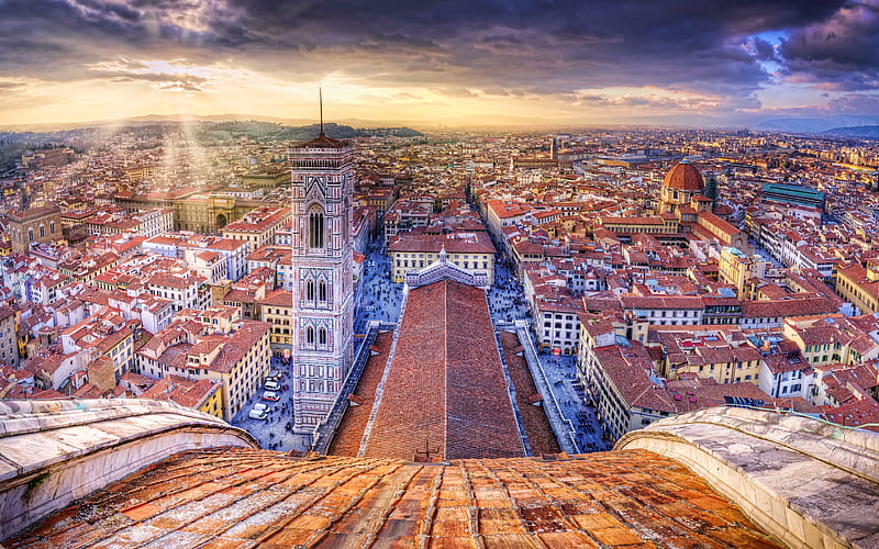 Florence view from Cathedral, cityscapes, italian cities, summer, landmark, R, Florence Cathedral, Tuscany, Italy, Europe, Cathedral of Saint Mary of the Flower, HD wallpaper