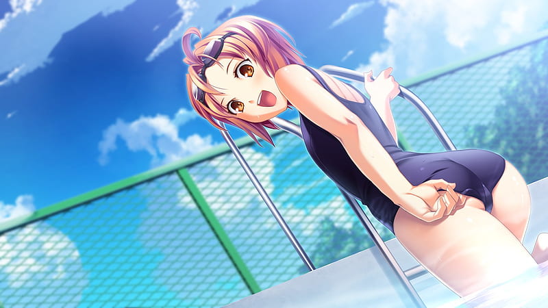 Anime, cute, girl, hot, smile, sexy, swimming suit, HD wallpaper