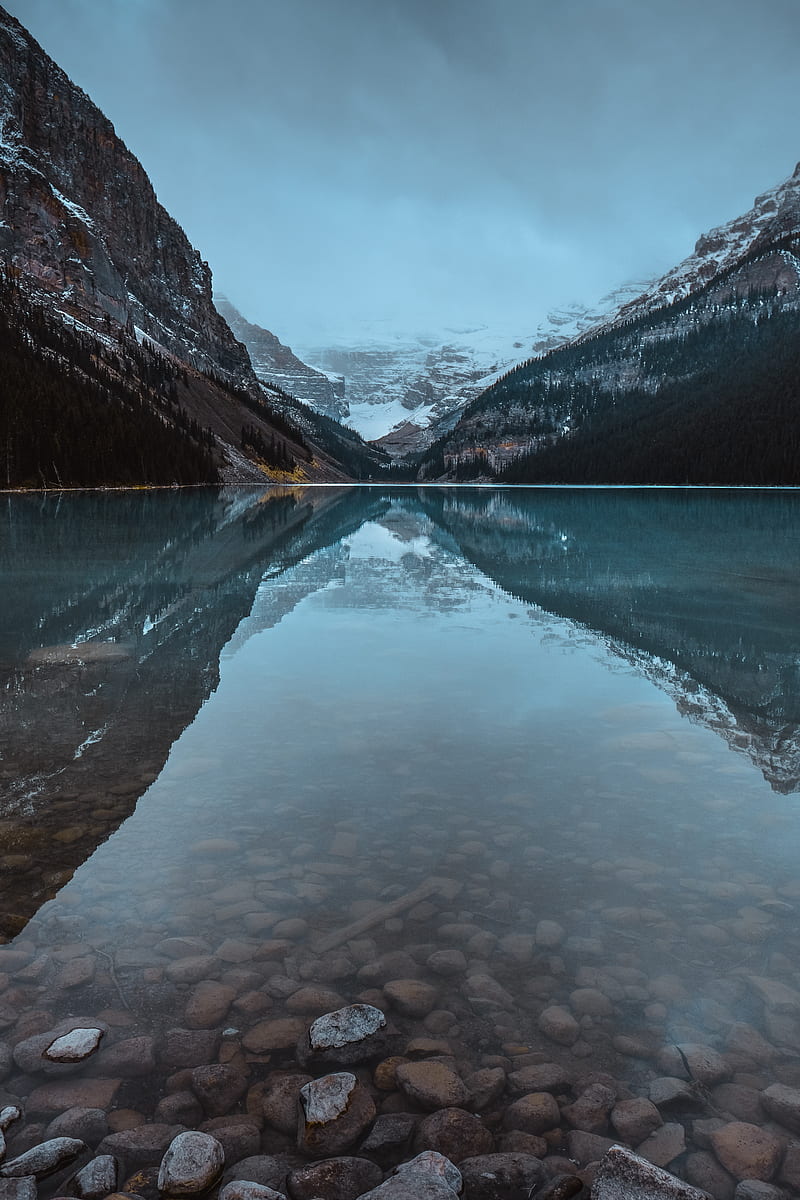 lake, mountains, shore, water, reflection, HD phone wallpaper