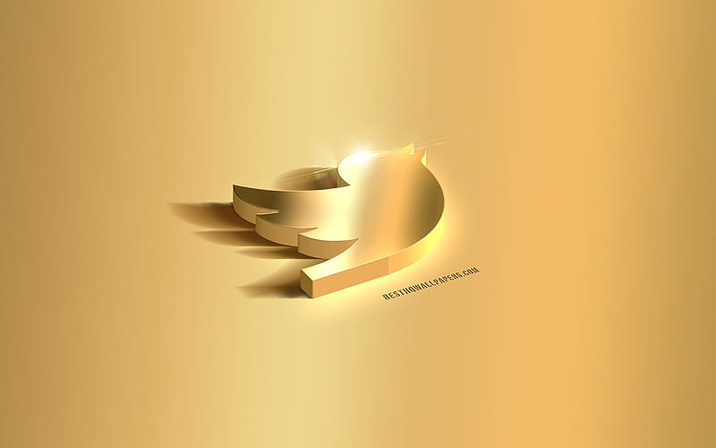 Twitter 3d gold logo, Twitter emblem, Twitter logo, gold background, Twitter, social media, 3d art, HD wallpaper