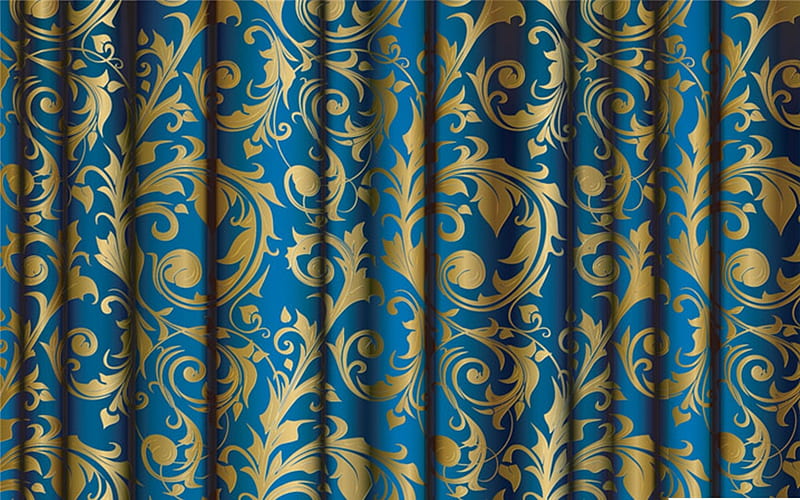 Blue Fabric, gold, blue, fabric, floral, HD wallpaper | Peakpx
