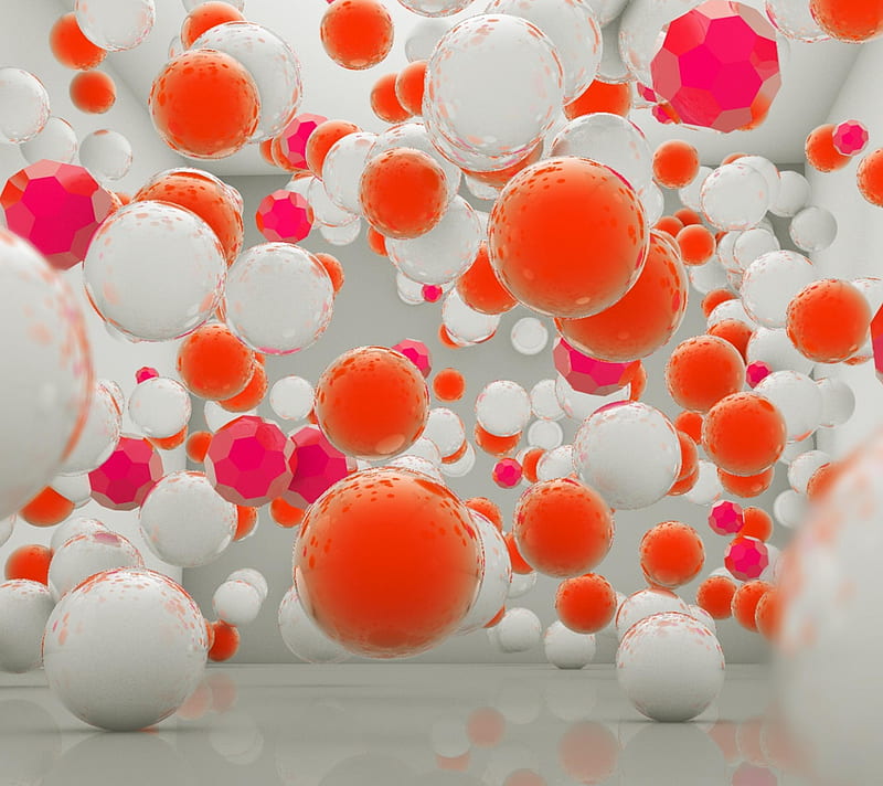 3D BALLS, ball, falling, jumping, orange, white, HD wallpaper
