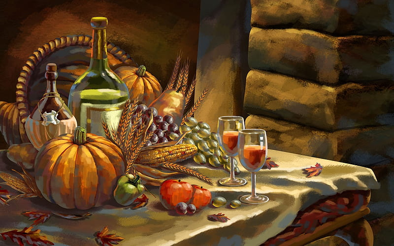 Dining table - Thanksgiving illustration design, HD wallpaper