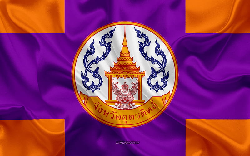 Flag of Uttaradit Province silk flag, province of Thailand, silk texture, Uttaradit flag, Thailand, Uttaradit Province, HD wallpaper
