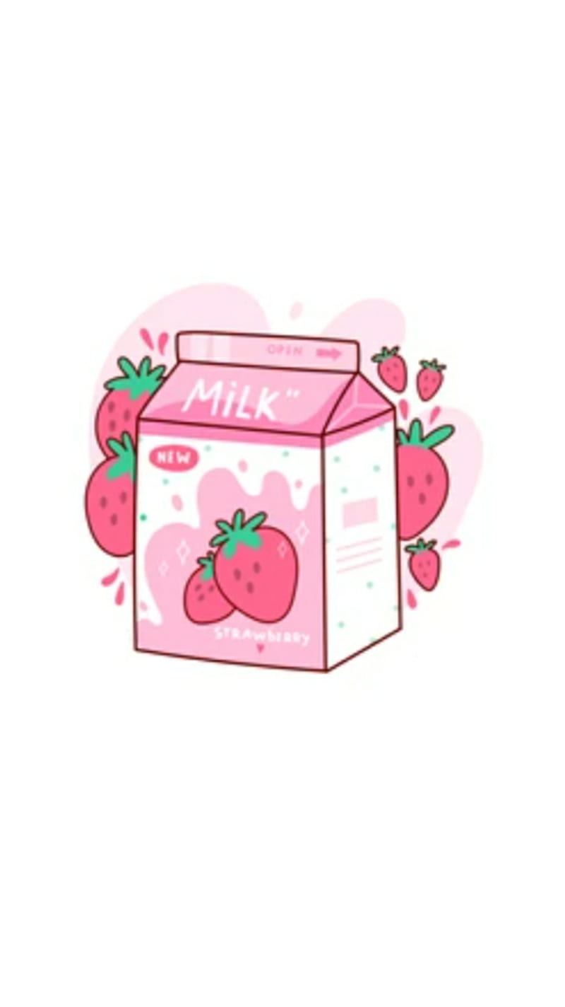 Kawaii, milk, pink, strawberry, HD phone wallpaper