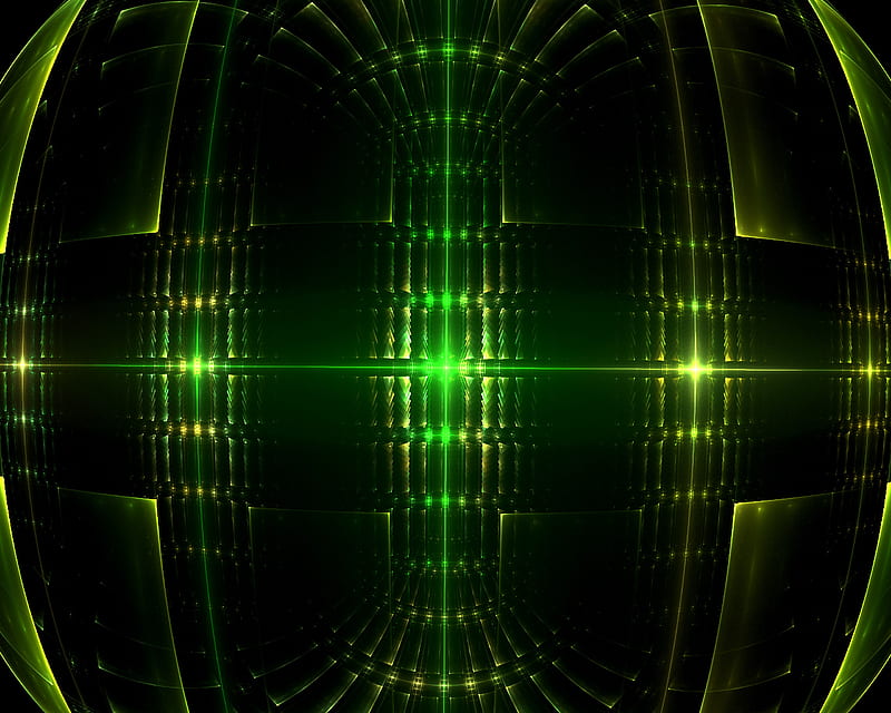 fractal, glow, green, dark, abstraction, HD wallpaper