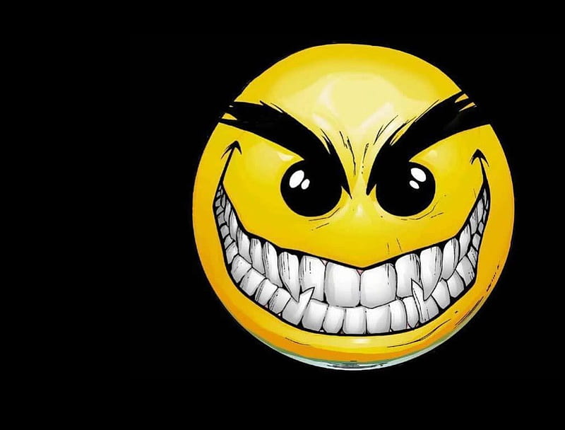 Evil Smiley, fang teeth, evil face, smiley, HD wallpaper