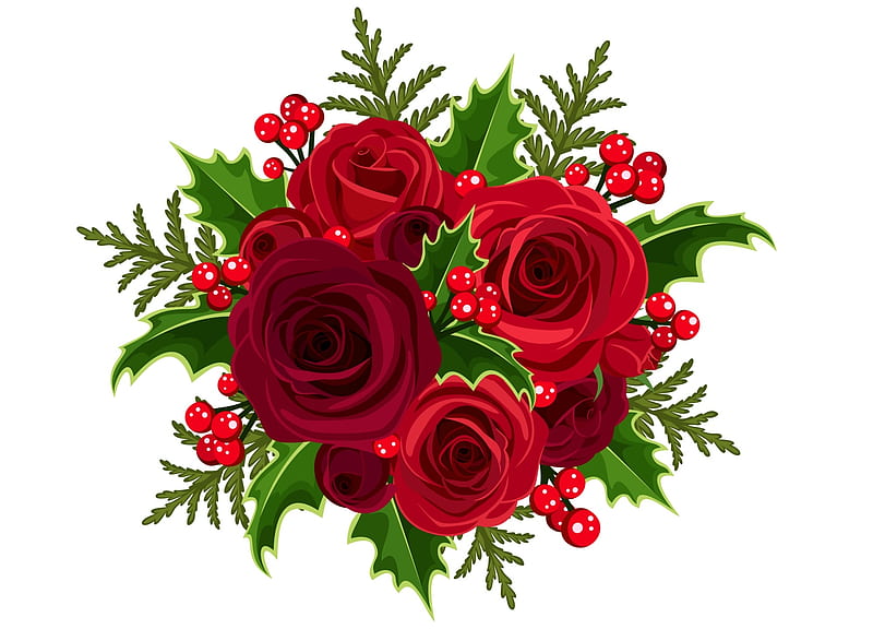 Merry Christmas!, red, wreath, craciun, christmas, rose, card, green, berry, texture, flower, HD wallpaper