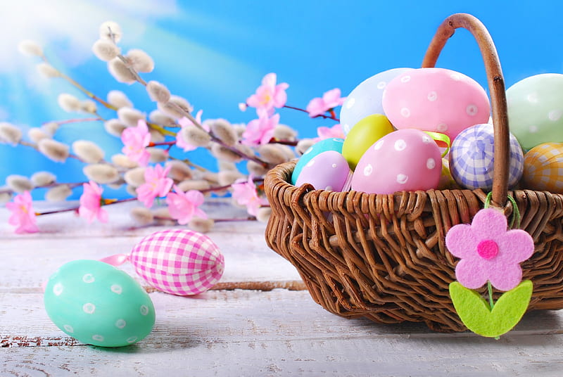 Easter, spring time, colorful, easter eggs, holiday, colors, spring, still life, flowers, happy easter, HD wallpaper