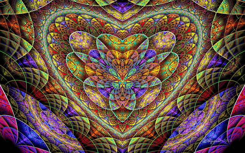 Fractal Heart, colors, abstract, heart, fractal, digital art, HD wallpaper