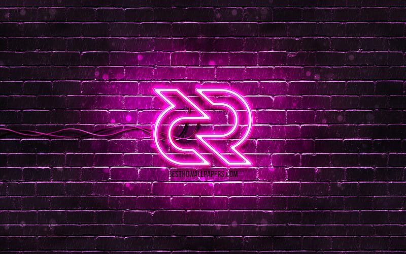 Decred purple logo purple brickwall, Decred logo, cryptocurrency signs, Decred neon logo, cryptocurrency, Decred, HD wallpaper