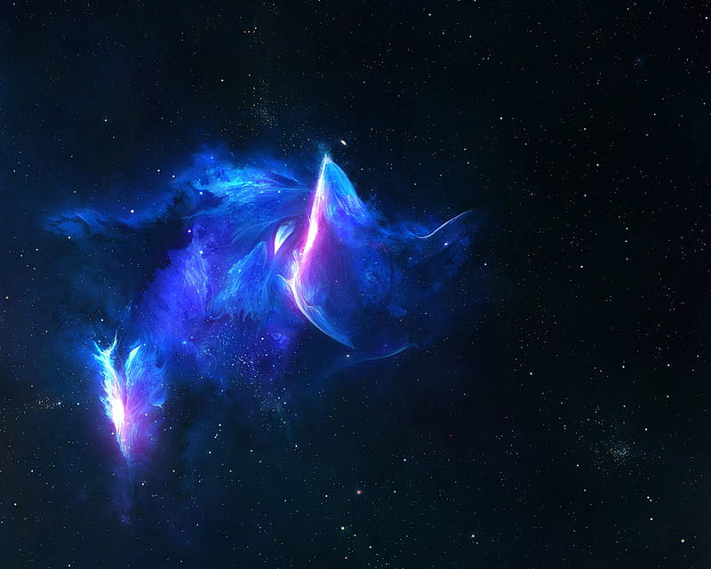 Nebula cat, fantasy, nebula, space, cat, blue, pisica, HD wallpaper
