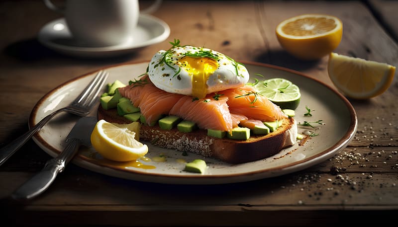 Poached egg with bread, Toast, Salmon, Egg, Avocado, HD wallpaper