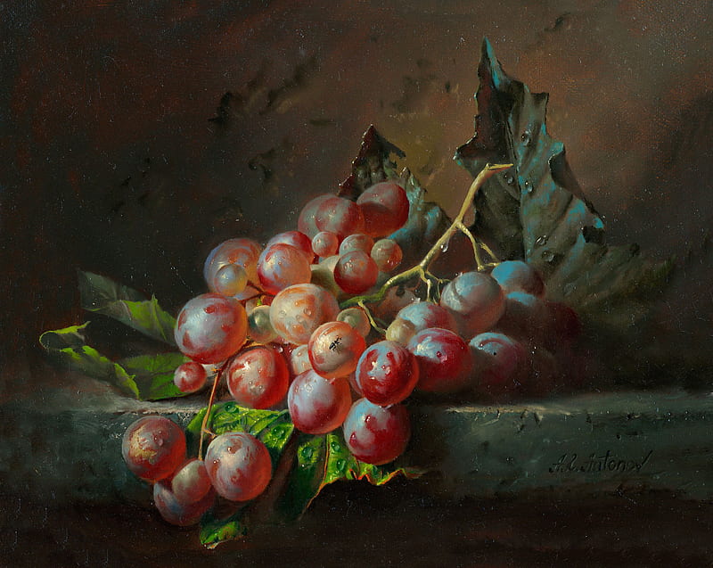 Grapes, aleksei antonov vinograd, fruit, art, struguri, painting, pictura, HD wallpaper