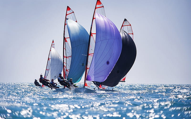 sailing regatta, the sea, competition, sailboats, waves, HD wallpaper