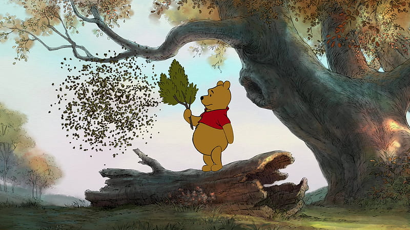 winnie the pooh movie, tree, winnie, pooh, bear, log, HD wallpaper