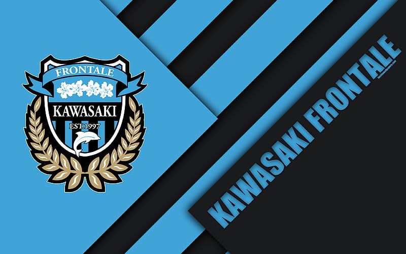 Kawasaki Frontale FC material design, Japanese football club, black and blue abstraction, logo, Kawasaki, Kanagawa, japan, J1 League, Japan Professional Football League, J-League, HD wallpaper