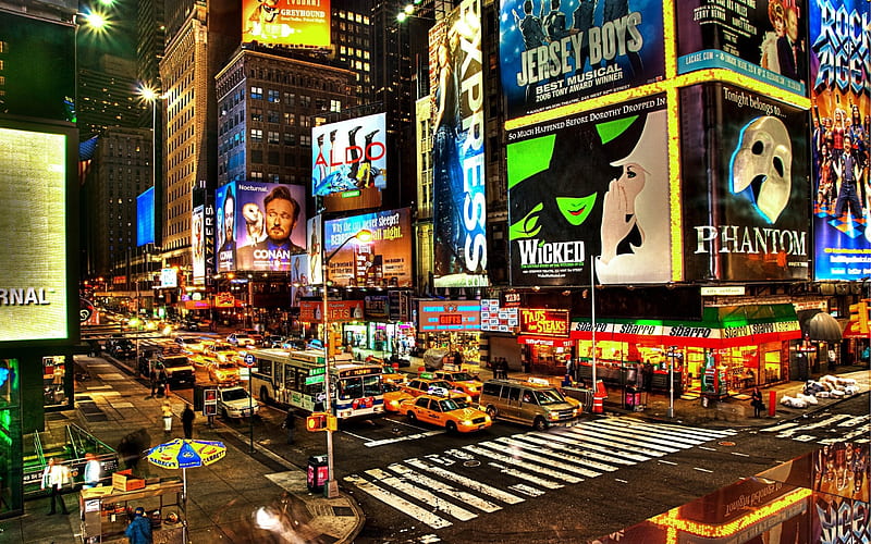 Times Square, NYC, night, shops, taxi, New York, USA, HD wallpaper | Peakpx