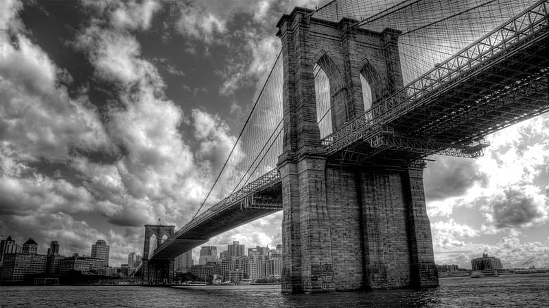 superb brooklyn bridge in black and white r, city, bridge, black and white, river, r, HD wallpaper