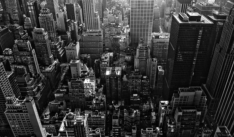 Big city, black and white, cities, new york, dark, HD wallpaper