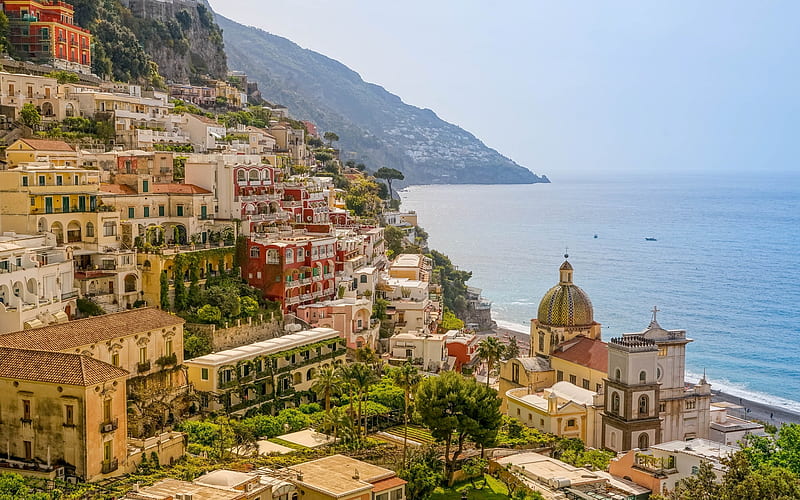 Positano, Italy, seaside, Positano, Italy, town, HD wallpaper