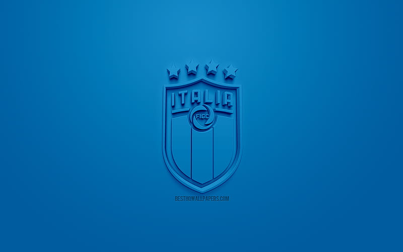 Italy national football team, creative 3D logo, blue background, 3d emblem, Italy, Europe, UEFA, 3d art, football, stylish 3d logo, HD wallpaper