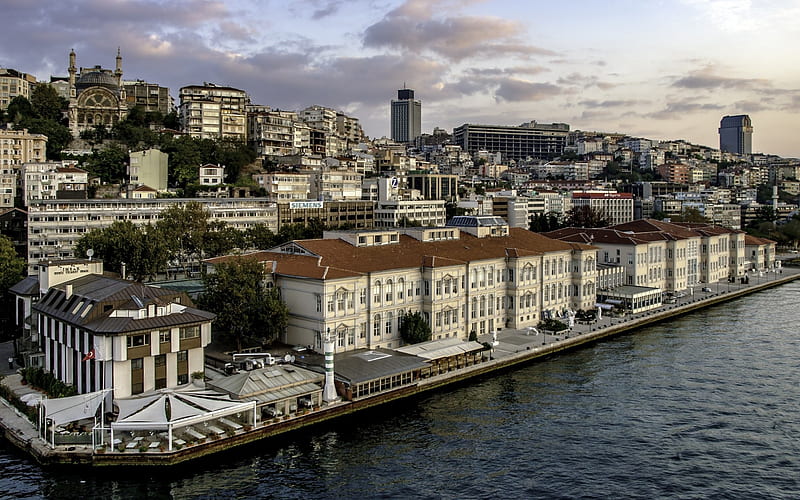 Istanbul University, cityscape, embankment, capital, evening, sunset, Istanbul, Turkey, HD wallpaper