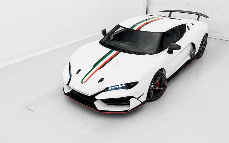 Italdesign Zerouno, 2018, Italian sports car, front view, exterior, white sports coupe, italian flag, Italdesign Giugiaro, HD wallpaper