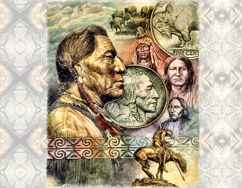 Five Cent Piece, art, painting, Native American, bonito, illustration, artwork, HD wallpaper