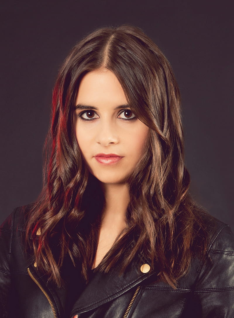 Carly Rose Sonenclar, singer, women, leather jackets, long hair, simple background, black jackets, face, HD phone wallpaper