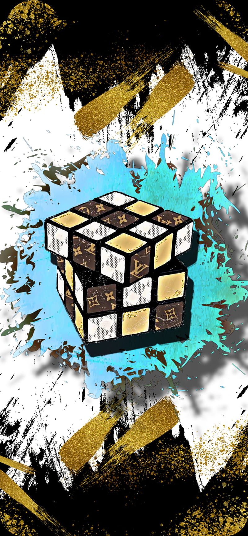 Rich rubixcube , black, cut outs, gold, rubix cube, theme, white, HD phone wallpaper