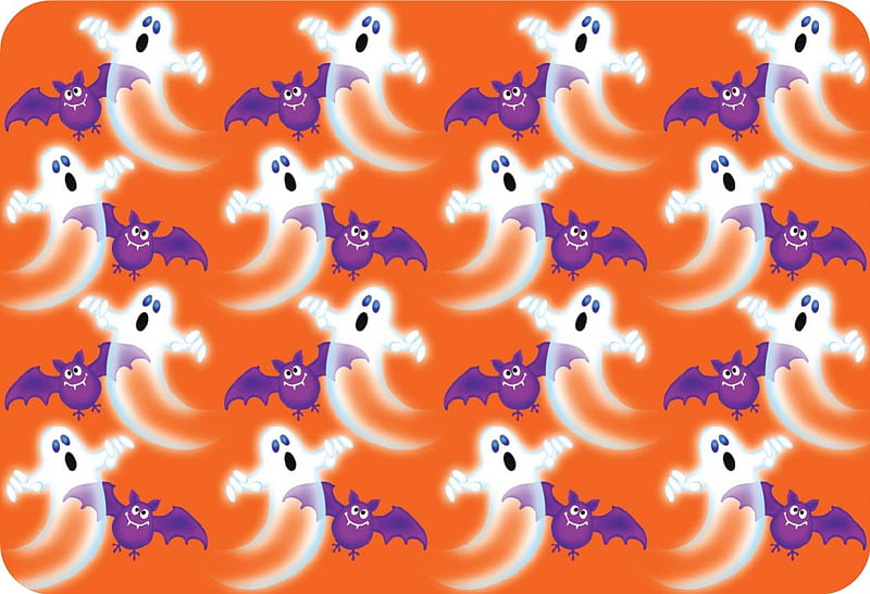 GHOSTS AND BATS, ghost, purple, bats, white, placemat, HD wallpaper