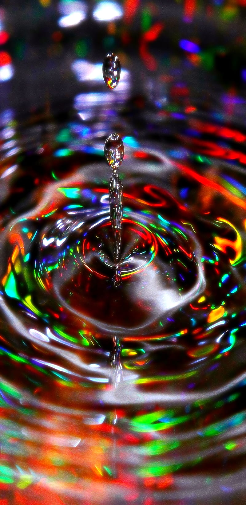 water drop, colourful, drop, drops, effects, lights, oil, rainbow, water, HD phone wallpaper