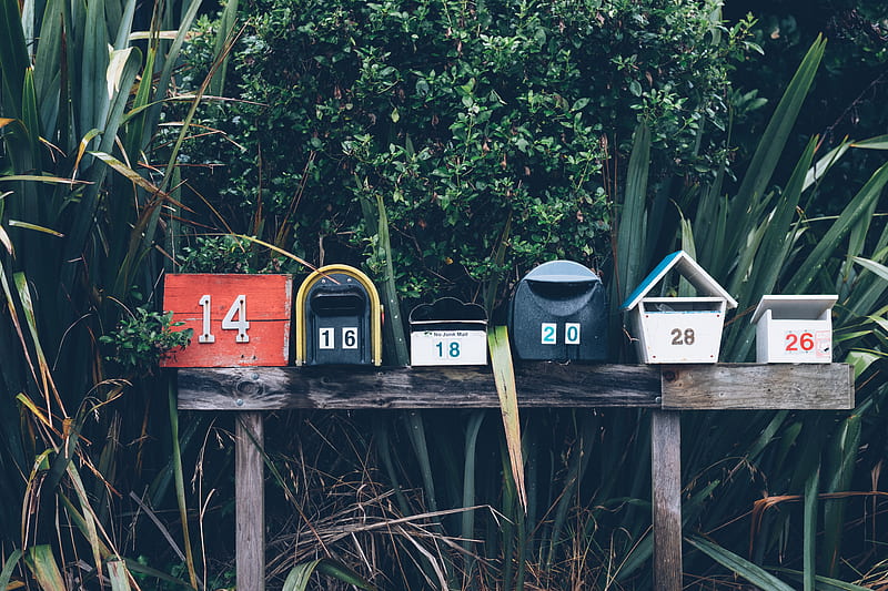 six assorted-color mail boxes, HD wallpaper