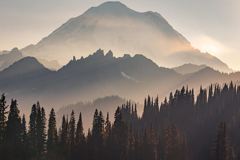 Mount Rainier Sun Beams , mountains, nature, sunbeam, HD wallpaper