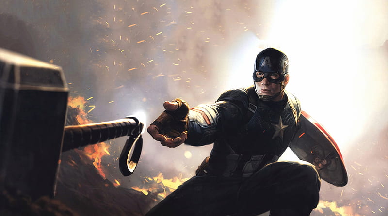 Captain America Mjolnir Avengers Endgame 2019, captain-america, superheroes, artwork, avengers-endgame, HD wallpaper